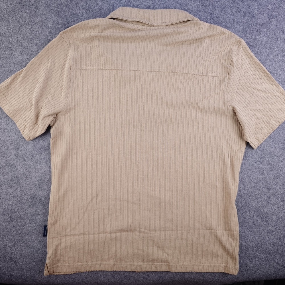 Ben Sherman Camp Shirt Medium NWT Beige Ribbed Short Sleeve Textured Cotton - Picture 8 of 9